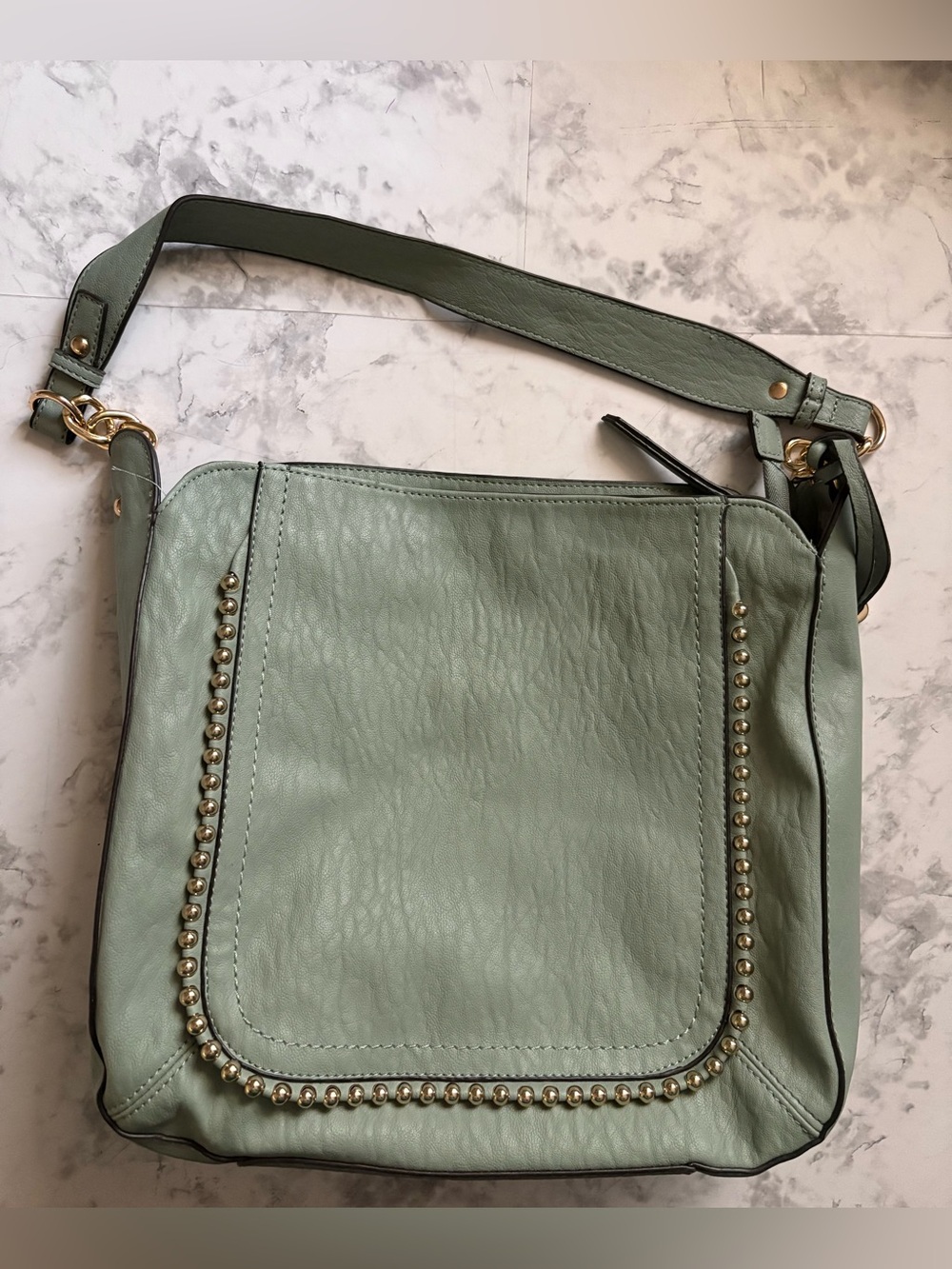 Jessica Simpson Sage Green Stud-Trim Shoulder Bag
